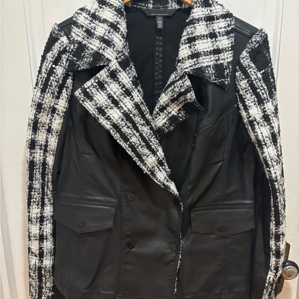 White House Black Market Black and White Plaid Blazer